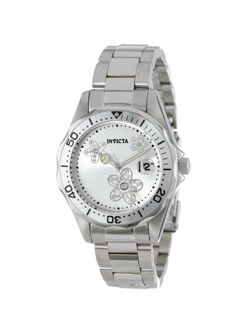 Invicta Silver Floral Dial Stainless Steel Watch